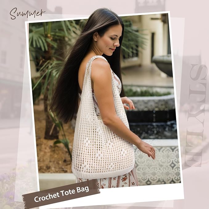 Sightor Crochet Tote Bag, Mesh Beach Bag Knit Summer Hobo Bag for Women | Beach Tote bag Vacation Outfits Aesthetic Boho Bag - Image 7