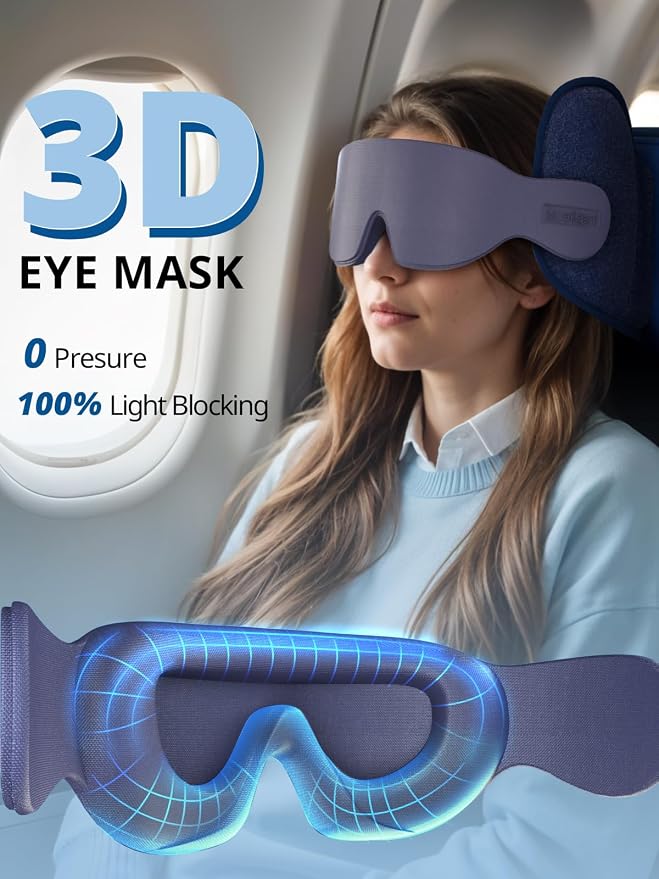 Travel Pillow fit Various Heights, Aiplane Sleep Stable Support | Seat Strap System, 360° Headrest Airplane Pillow for Long Flight, Stop Bobblehead, 3D Eye Mask, Travel Essential, Grey - Image 3