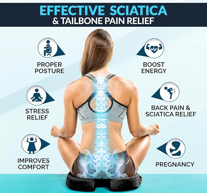 ComfiLife Doctor Recommended Seat Cushion - Premium Gel & Memory Foam Office Chair, Car Seat, Lifting Cushion - Chair Cushions for Back & Sciatica Relief - Seat Cushions for Office & Desk (Black) - Image 8
