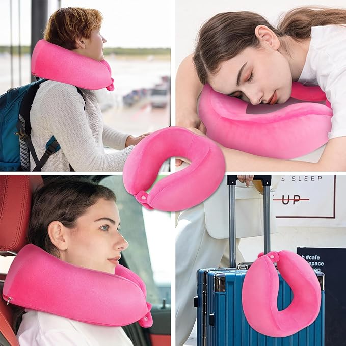 Neck Pillow Soft Memory Foam Travel Pillow Rose Red | Portable U Shaped, Headrest Neck Support, For Airplanes Sleeping, Office Trains Cars Camping Use - Image 7