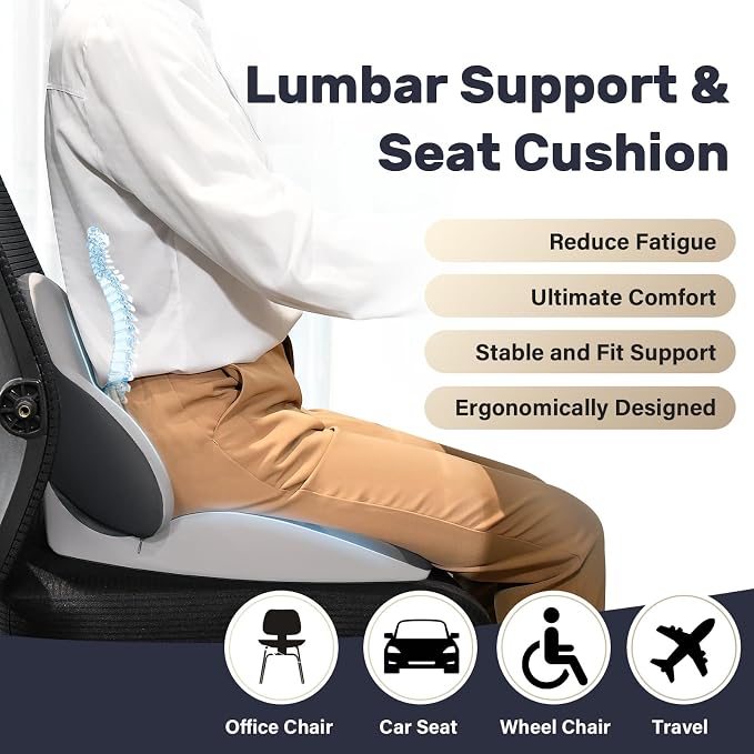 Coverado Car Seat Cushion and Lumbar Support Pillow, Memory Foam Ergonomic Back Support Driving Seat Cushion for Sciatica, Tailbone, Back Pain, Non-Slip Washable Cushion for Car, Driver, Office - Image 2