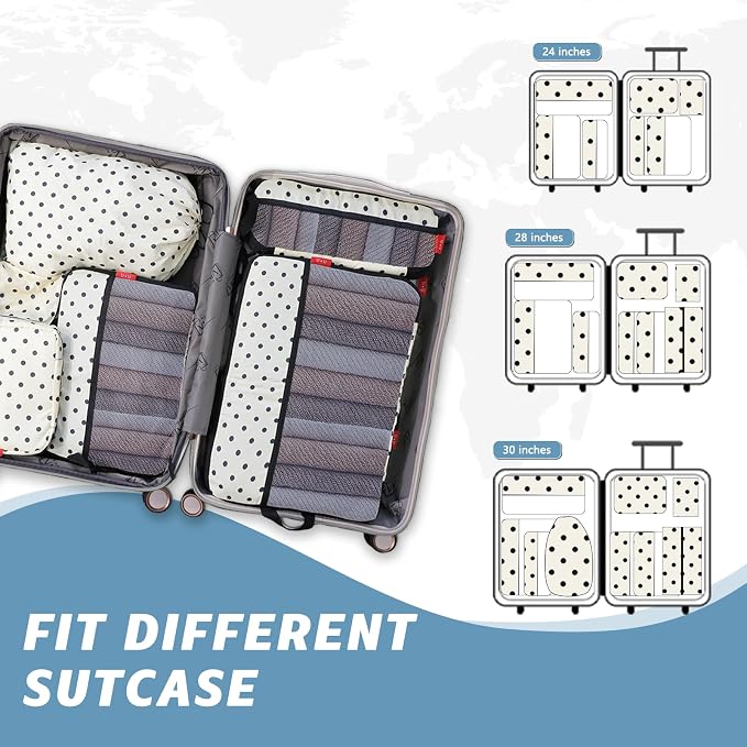 U+U 10 Set Compression Packing Cubes, Travel Organizers (Polka Dot) | Space-Saving & Complete Travel Set - Image 5