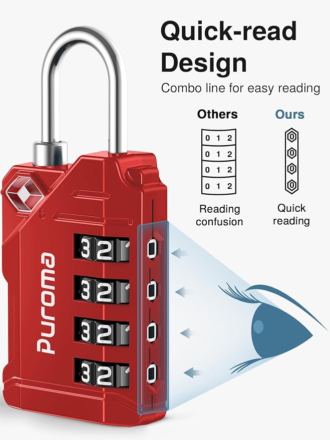 Puroma TSA Approved Luggage Locks, 2 Pack 4 Digit Resettable Travel Combination Code Lock with Zinc Alloy Body for Suitcase, Backpack, Laptop Bag, Gym Locker, Toolbox (Red) - Image 5