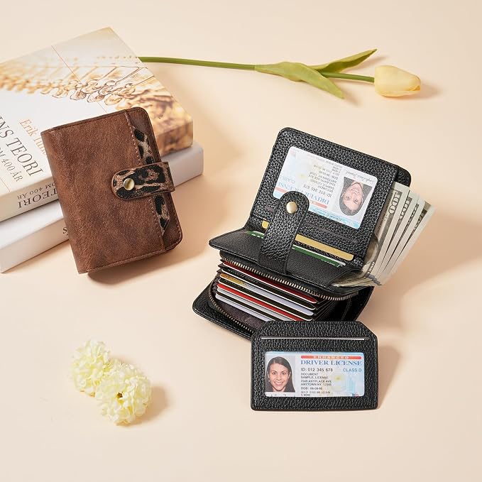 GAEKEAO Small Leather Credit Card Holder Wallets for Women RFID Blocking Bifold Wallet Zipper Pocket with Removable ID Window - Image 6