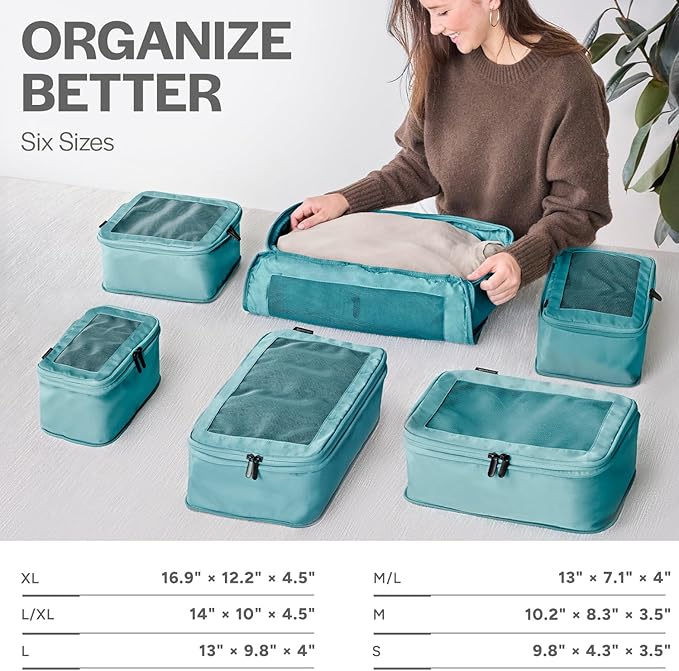Compression Packing Cubes for Travel - Luggage Organizer Bags - Double Zipper Packing Cubes for Suitcases (12-Pack, Teal) - Image 3