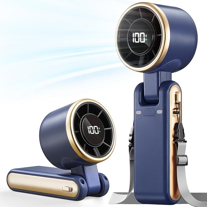 Portable Handheld Turbo Fan - 5 Gear High Speed 4000mAh Rechargeable Mini Personal Hand Fan Blow Cold Air, Battery Operated Travel Essentials, Beach Vacation, Gifts for Women, Men (Navy Blue) by BEARWIND