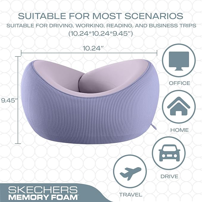 Skechers Women's Memory Foam Neck Pillow, Comfortable & Breathable Travel Pillow,Neck Pillow Airplane for Travel, Car Rides, Home, and Office Use, Ergonomic Design for Men and Women,Purple - Image 5