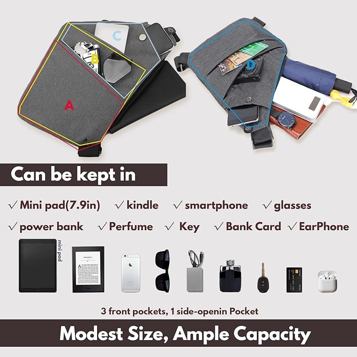 Anti Theft Travel Bag,Anti Theft Crossbody Bag, Sling Bag Travel Crossbody Bag for Women Men - Image 4