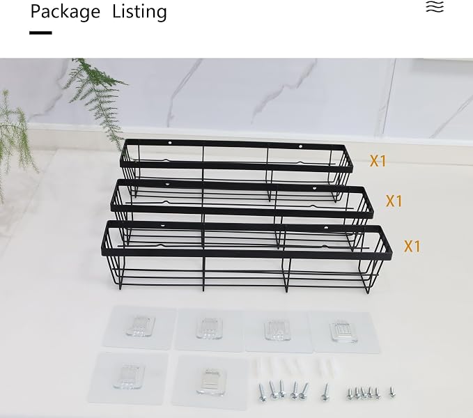 3PCS Cabinet Door Organizer,Self Adhesive Kitchen Cabinet Organizer,Over the Door Organizer Storage Box,metal Pantry Door Organizer,Storage shelf rv must haves. (Blackiron) - Image 7