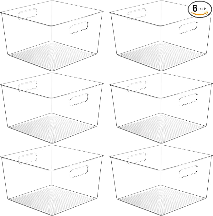 Vtopmart 6 Pack Extra Large Clear Storage Bins, 11x11 Cube Organizer | Acrylic Cube Storage Bins, Plastic Containers with Handle for Pantry, Kitchen, Closet, Laundry Room, Bathroom, Under Sink by Vtopmart