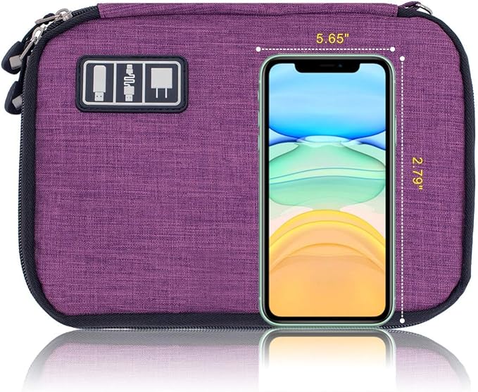 Travel Cable Organizer Bag Waterproof Portable Electronic Accessories Organizer for USB Cable Cord Phone Charger Headset Wire SD Card with 5pcs Cable Ties(Purple) - Image 5