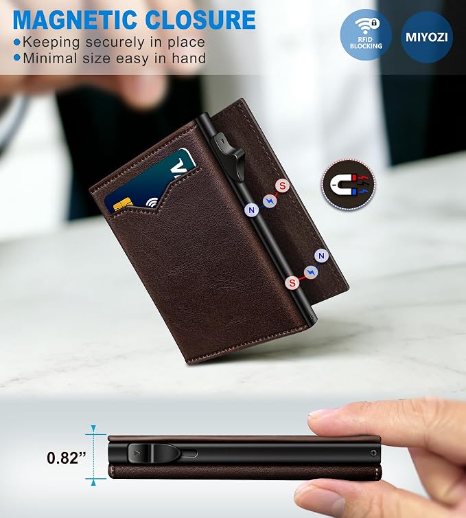 Wallet for Men,with Cash Pocket 2 ID Window 9-13 Cards,Metal Case Smart Slim Pop Up Credit Card Holder Flip with Magnetic Closure RFID Blocking Trifold wallet with Gift Box - Image 3