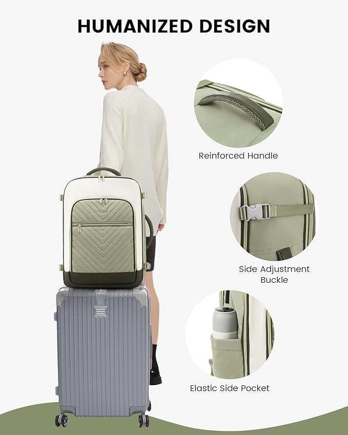 LOVEVOOK Large Travel Backpack for Women, TSA Carry on Backpack for Airplanes, 50L Personal Item Travel Bag for Women fits 17" Laptop,Waterproof Carry on Bag Airplane Approved with 3 Packing Cubes - Image 7