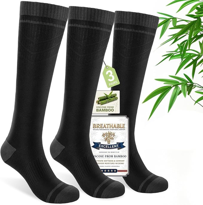 SONORAN Bamboo Viscose Compression Socks for Women & Men (3 Pairs) 15-20 mmHg Knee High Support for Nurses, Travel, Pregnant by Sonoran