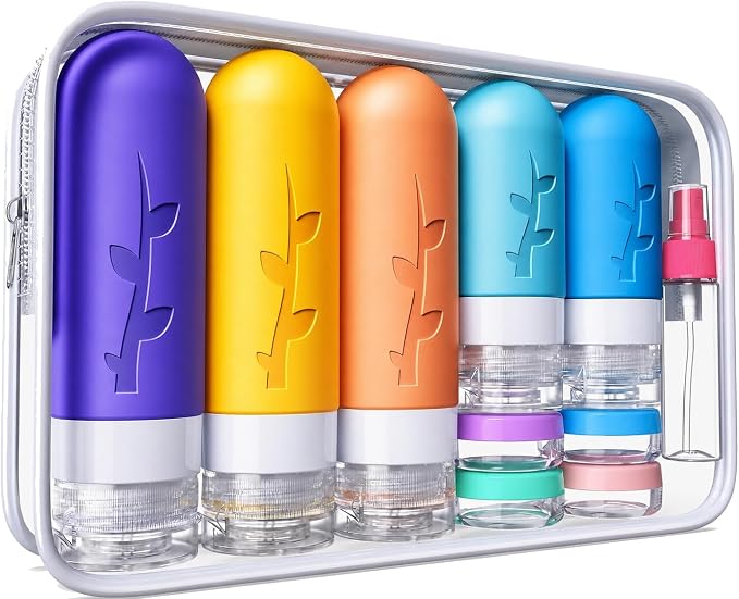 Aeomni 19pack TSA Approved Travel Bottles for Toiletries - Silicone travel size Containers, Leak Proof Size Toiletries, Refillable Shampoo and Conditioner Bottles, Travel Essentials by Aeomni