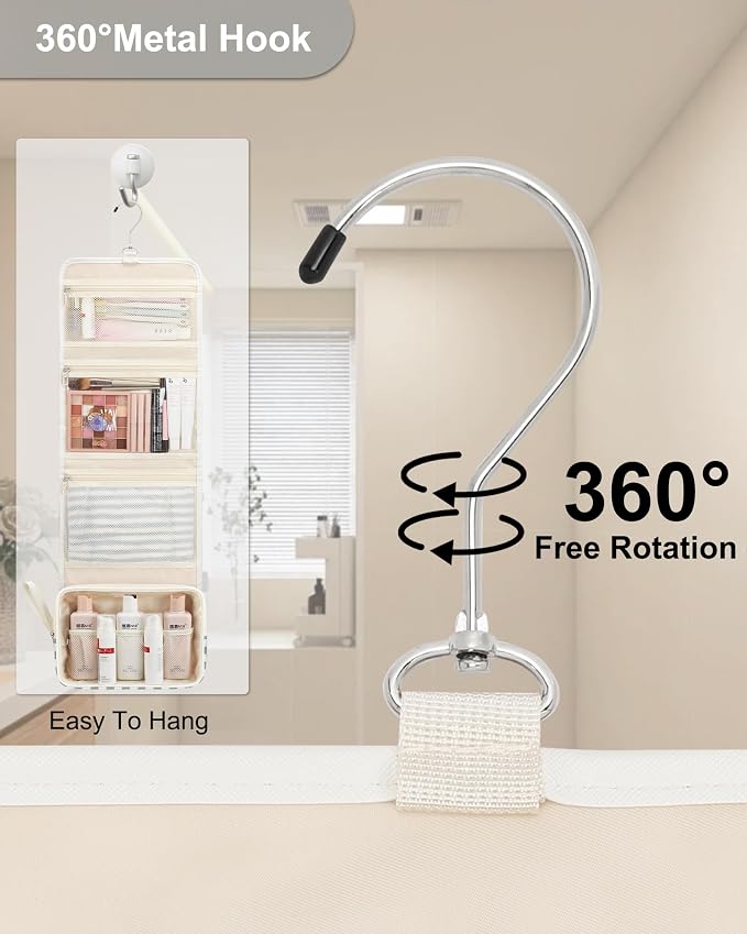 Relavel Travel Hanging Toiletry Bag for Women, Large Capacity Wash Bag | with 360 degree Rotation Hanging Hook, Portable Toiletries Makeup Organizer Storage for Daily Use, Trip, Camping - Image 2
