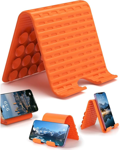 Airplane Phone Holder, Flexible Silicone Cell Phone Stand | Travel Essentials, Bendable Foldable, For Desk Bed Treadmill, 24 Suction Cups, Portable Plane Essentials for Flying by Home