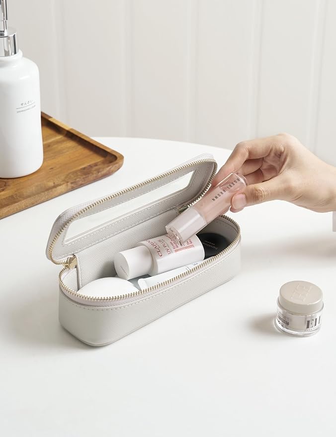 Slim Makeup Brush Bag Travel Clear Toiletry Bag for Women Cute Make Up Bag for Traveling Cosmetic Bag Organizer Waterproof Tansparent Beauty Makeup Case Blue Gray - Image 2