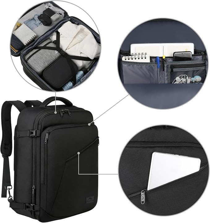 MATEIN Black Mens Travel Backpack, Expandable Carry on Backpack for Women | Expandable Business Backpack, 27L, Lightweight, Waterproof Hiking Daypack for Outedoor Sports Rucksack Daypack, Anti Theft - Image 7