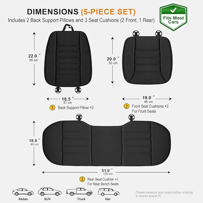 kingphenix 5-Piece Car Seat Cushion Set with Back Support | Memory Foam Car Cushion for Long Driving, Truck, Office Chair, Tailbone and Lower Back Support - Image 5