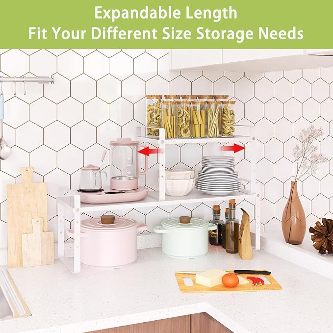 Across-Star Expandable Cabinet Shelf Organizer Rack, Stackable Kitchen Counter Storage Shelves Stand, Adjustable Height Pantry Shelf Spice Rack - Image 2