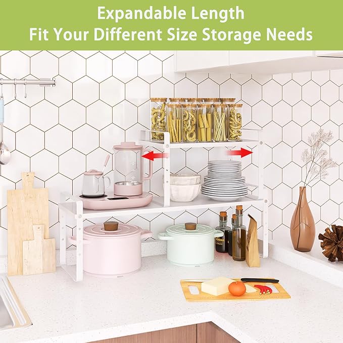 Across-Star Expandable Cabinet Shelf Organizer Rack, Stackable Kitchen Counter Storage Shelves Stand, Adjustable Height Pantry Shelf Spice Rack - Image 3