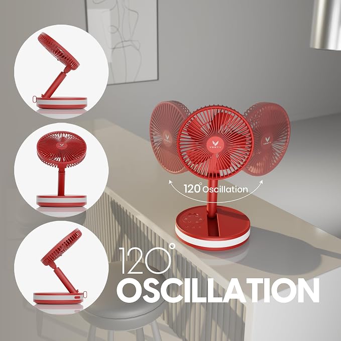 VENTY Portable Fan - Wireless Battery Operated Fan - 4 Speeds - LED Lighting - Carry Case & Remote Control - Cruise Travel - Outdoor Travel RV Power Bank With USB-C Port (Red with Case) - Image 6