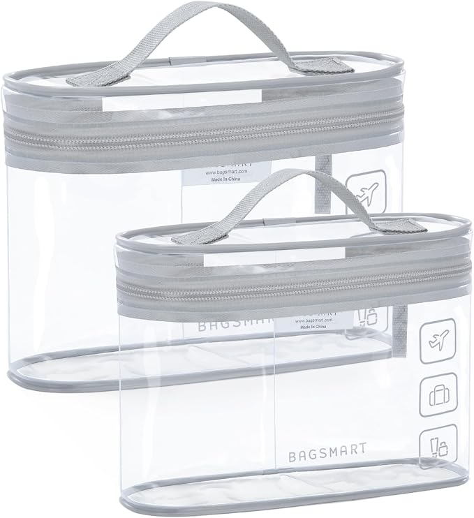 BAGSMART TSA Approved Toiletry Bag, 2 Pack Clear Makeup Cosmetic Bag Organizer, Quart Size Travel Bag for Toiletries, Carry-on Travel Accessories Essentials, Gray-2pcs by BAGSMART