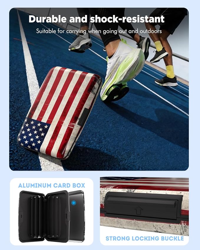 Maicican RFID Blocking Aluminum Credit Card Holder | Slim Metal Wallet for Women & Men, Business Card Case for Travel, Fits Front Pocket, Card holder wallet - American flag - Image 7