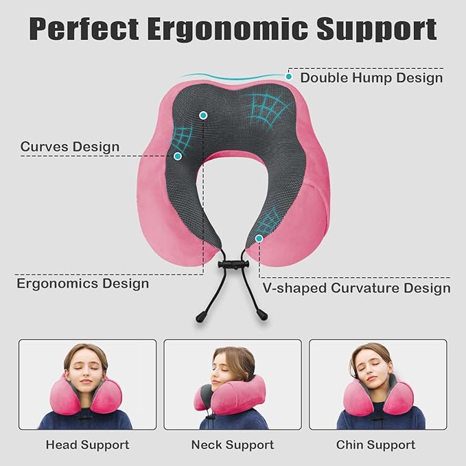 Travel Pillow, Memory Foam Neck Pillow for Traveling, U Shape Neck Pillow Airplane Portable Flight Pillow Travel Kit with 5D Contoured Eye Masks and Earplug for Plane Train Car Home Office - Image 4