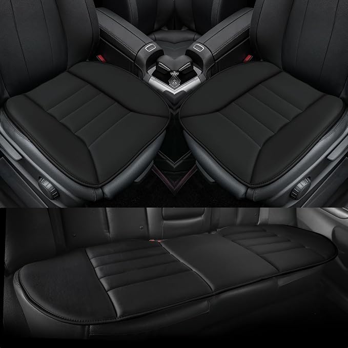 kingphenix 3-Piece Memory Foam Car Seat Cushion Set for Driving Comfort | 2 Front Seat Cushions and 1 Rear Bench Pad, 1.2-Inch Memory Foam, Non-Slip Bottom for Sedan, SUV, Truck and Van, Black by kingphenix