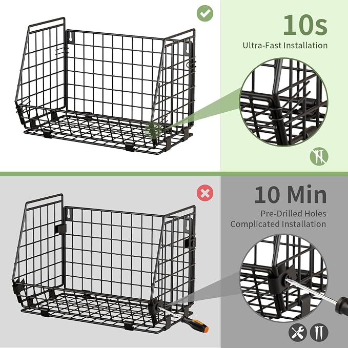 Hanging Fruit Basket for Kitchen, 3 Pack Vegetable Produce Basket | Wood Lid, Wall Mounted & Countertop Wire Storage Basket for Potato Onion Fruits Vegetables, Pantry Organizers Storage - Image 3