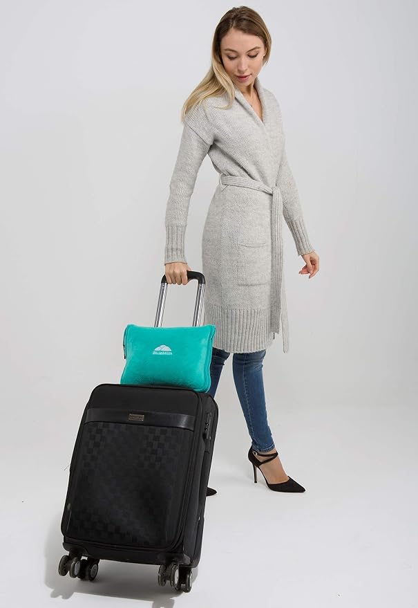 BlueHills Premium Soft Mini Plush Travel Blanket Value Pack Set of 2 - Airplane Travel Essential Flight Blanket Throw in a case Compact for Car Plane Travel Gift – Light Pink and Teal Green - Image 8