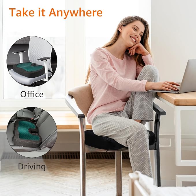 Amazon Basics Comfortable Seat Cushion for Office Chairs, Gel Enhanced Memory Foam, Non-Slip, Cooling Support for Long Sitting, Black - Image 5