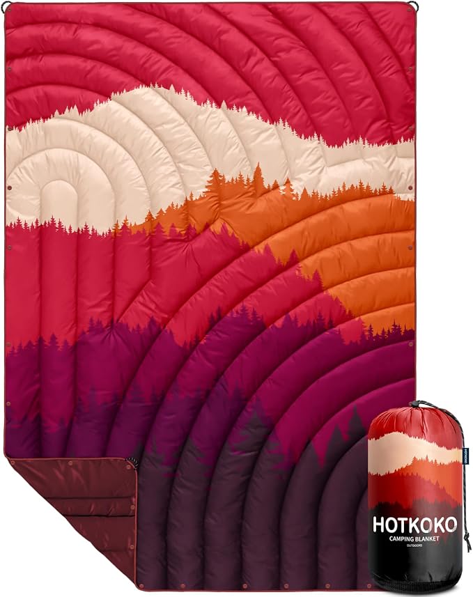 Puffy Camping Blanket,Large Camp Blanket Outdoor Camping Quilt Waterproof | Lightweight Printed Warm Packable Down Alternative Blanket for Camping,Traveling, Stadium, Hiking, Picnics by hotkoko