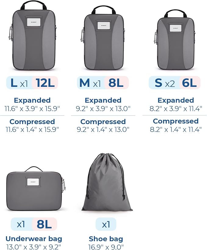 BAGSMART Compression Packing Cubes, 6 PCS Packing Cubes for Suitcases, Travel Bags Organizer for Luggage, Lightweight Packing Cube for Travel Essentials - Image 2