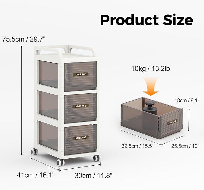 Bathroom Storage with Drawers, 11.8" Wide Slim Cabinet with Wheels | Freestanding Narrow Cupboard, Small Cart for Small Space Kitchen Office Bedroom Under Desk, 29.5" Tall, 3-Drawer, Gray - Image 2