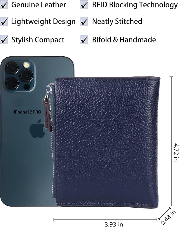 Women's RFID Blocking Leather Small Compact Bi-fold Zipper Pocket Wallet Card Case Purse with id Window - Image 4