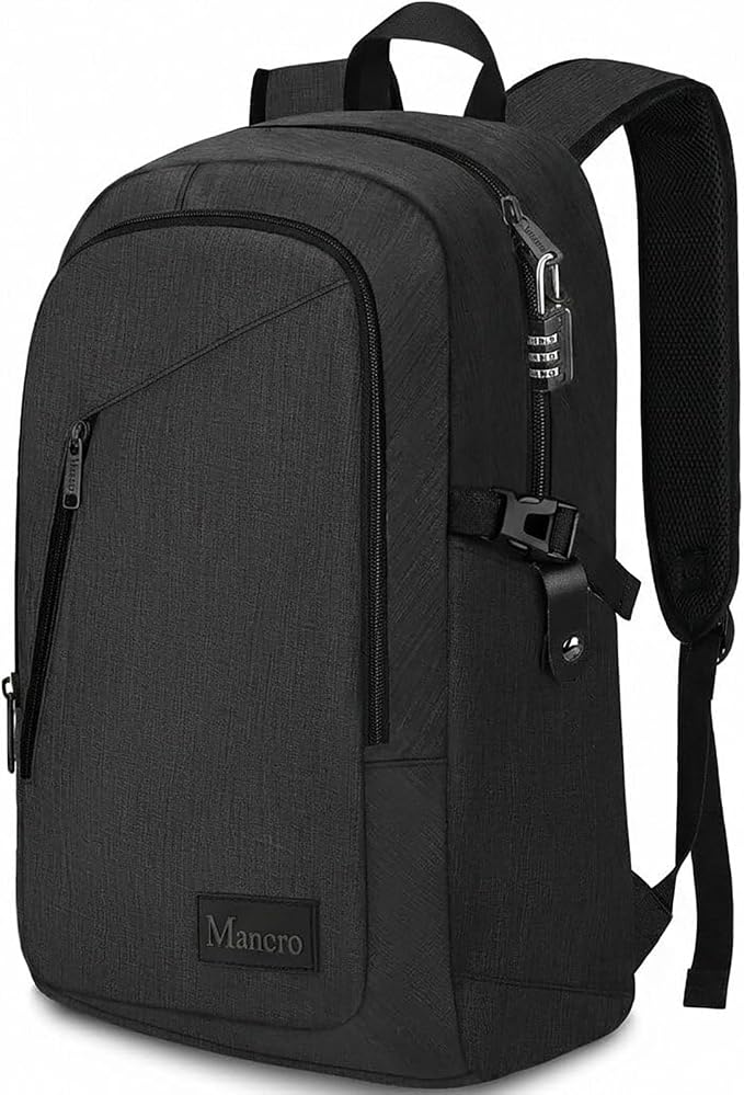 Mancro Business Travel Laptop Backpack, Anti Theft Slim Laptop Bag for Men | Water Resistant Work Backpack with Lock, Tech Computer Bag with Laptop Compartment Fits 15.6 Inch Laptop for Travel, Black - Image 9