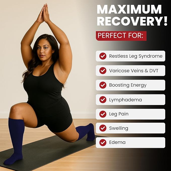 BAMS Plus Size Compression Socks Wide Calf XL XXL XXXL – Graduated Knee-High Support, Viscose from Bamboo Easy-On/Easy-Off - Image 4