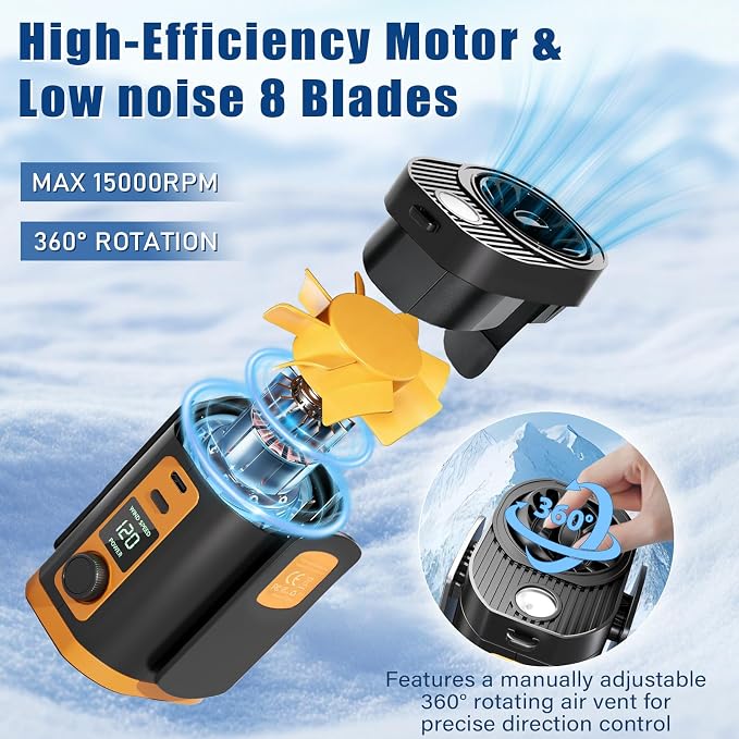 Portable Fan,Waist Clip Fan, Clip-On Personal Turbo Cooling Fan | 120-Speed Adjustable Rechargeable Clip On Waist Bladeless Fan with LED flashlight for Outdoor,Travel,Camping - Image 2