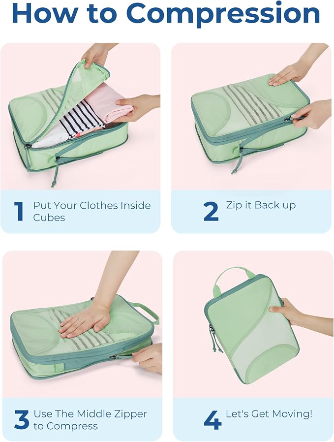 Bagsmart Compression Packing Cubes, Travel Bag Cruise Ship Essentials | Lightweight, Compressible Suitcase Organizer Set fit Standard Carry-On & Checked Luggage, 6 Set, 14 Set Washable Packing Bags - Image 5