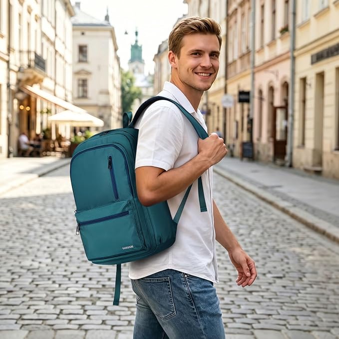 Laptop Backpack for Men & Women 15.6 Inch Office Anti Theft, Blue | Small Work Backpack Water Resistant with Luggage Strap Theft Proof Sleek Backpack Oxford Material for Commute, Work, Travel - Image 6