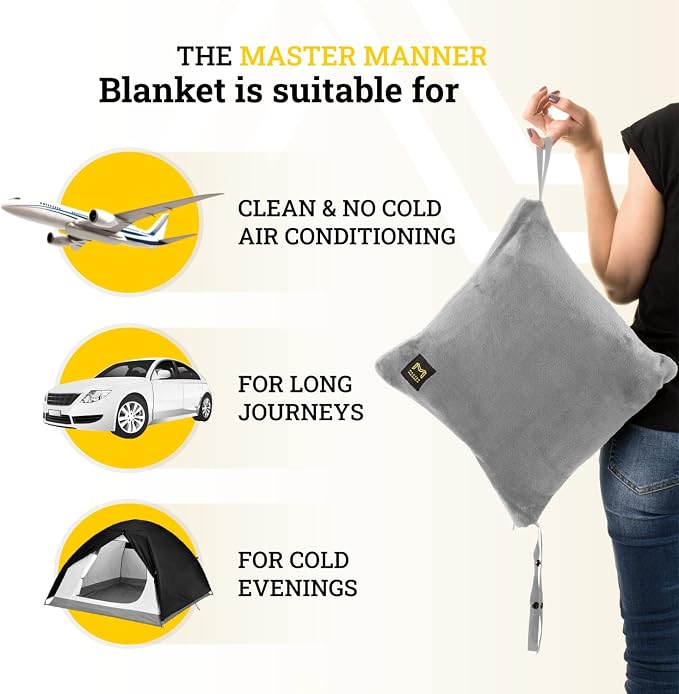 Travel Blanket Airplane Compact with Hoodie – 2in1 Airplane Travel Accessories from Plane Blanket to Travel Pillow with Luggage Strap, Soft Handle & Secure Pocket | 300 GSM fleece airplane blanket; attached hoodie doubles as its storage case | 62 x 41 ... - Image 7