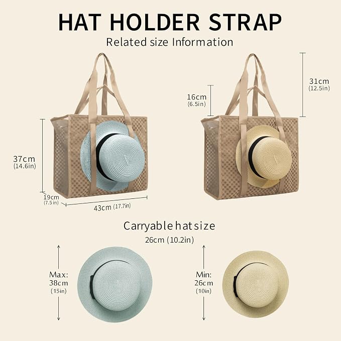 MOMINSIDE Reusable Grocery & Beach Bags for Women Mesh Beach Bag - Large Beach Tote Bag with Zipper, 2 Insulated Pocket, Hat & Towel Clips, Foldable Swim Pool bag for Toys, Towels & Vacation - Image 6