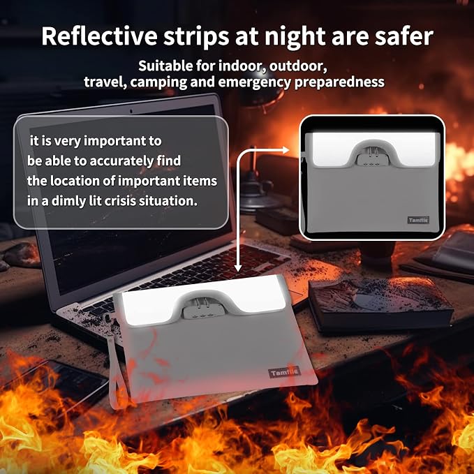 5200F Fireproof Money Bag with Lock, Waterproof Document Bag with Zipper, 8 Layers Fire Insulation, Safe Storage Pouch for Cash, Passport, Certificate (10" x 13", Silver) - Image 8