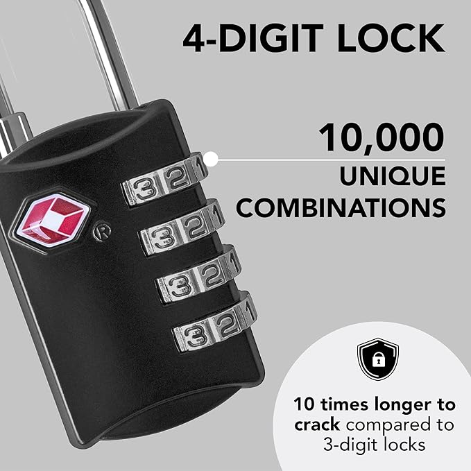 TSA Locks for Luggage, 2-Pc Durable Steel Padlock, Keyless Easy to Read 4-Digit Combination Lock for Backpacks, Travel Suitcases, Toolbox, Filing Cabinets, Baggage & Gym Locker, Black | Keyless padlock for backpacks, travel suitcases, toolbox, filing c... - Image 2