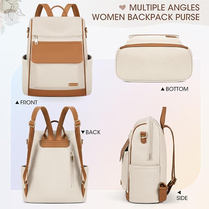 NUBILY Backpack Purse for Women Leather Anti-Theft Mini Backpack Fashion Designer Handbag Convertible Travel Bag Ladies Shoulder Bags, Beige - Image 8