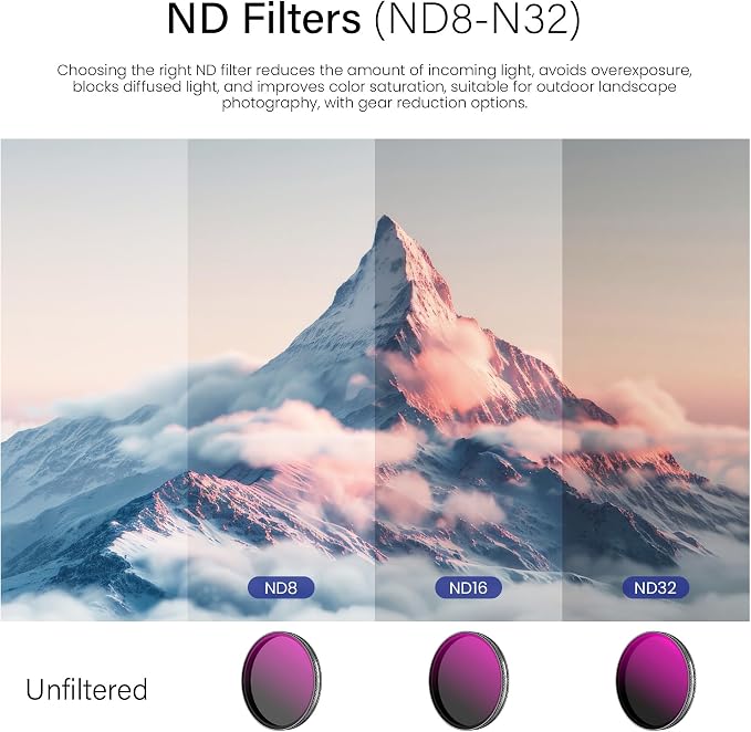 Walking Way ND Filter Set Compatible with DJI Osmo Action 6, 4 Pack CPL ND8 ND16 ND32 Snap-On Polarizing Neutral Density Filters DJI Action 6 Accessories, HD Optical Glass/Multi-Coated/Aluminum Frame - Image 4