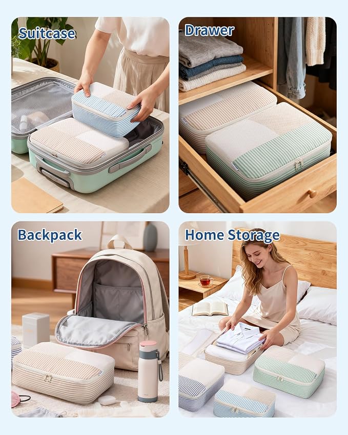 Narwey 7 Set Striped Packing Cubes for Travel Carry on Suitcase Luggage Organizer Bags for Kids Women Men, Durable Packing Organizers Bag, Travel Essentials Accessories (Stripe Combined) - Image 8